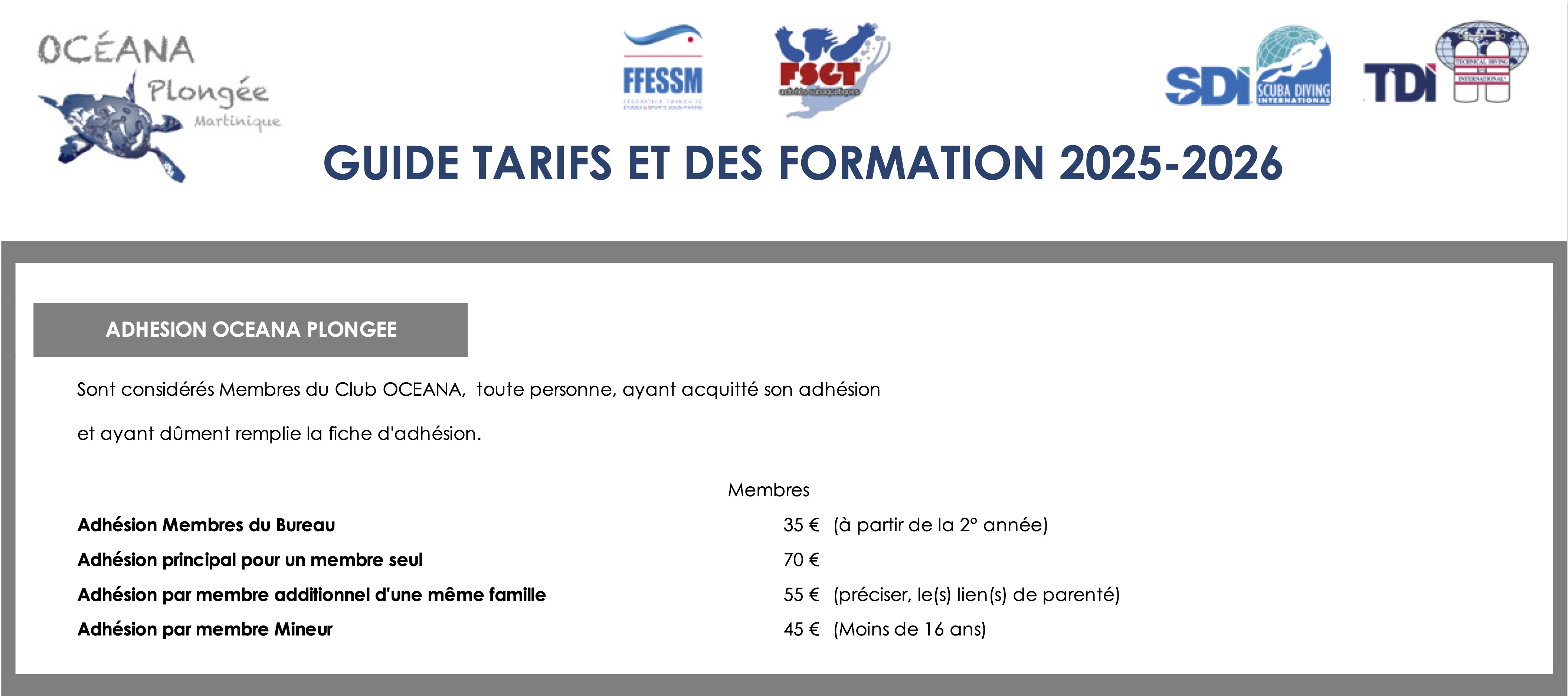 Adhésion Oceana Plongée