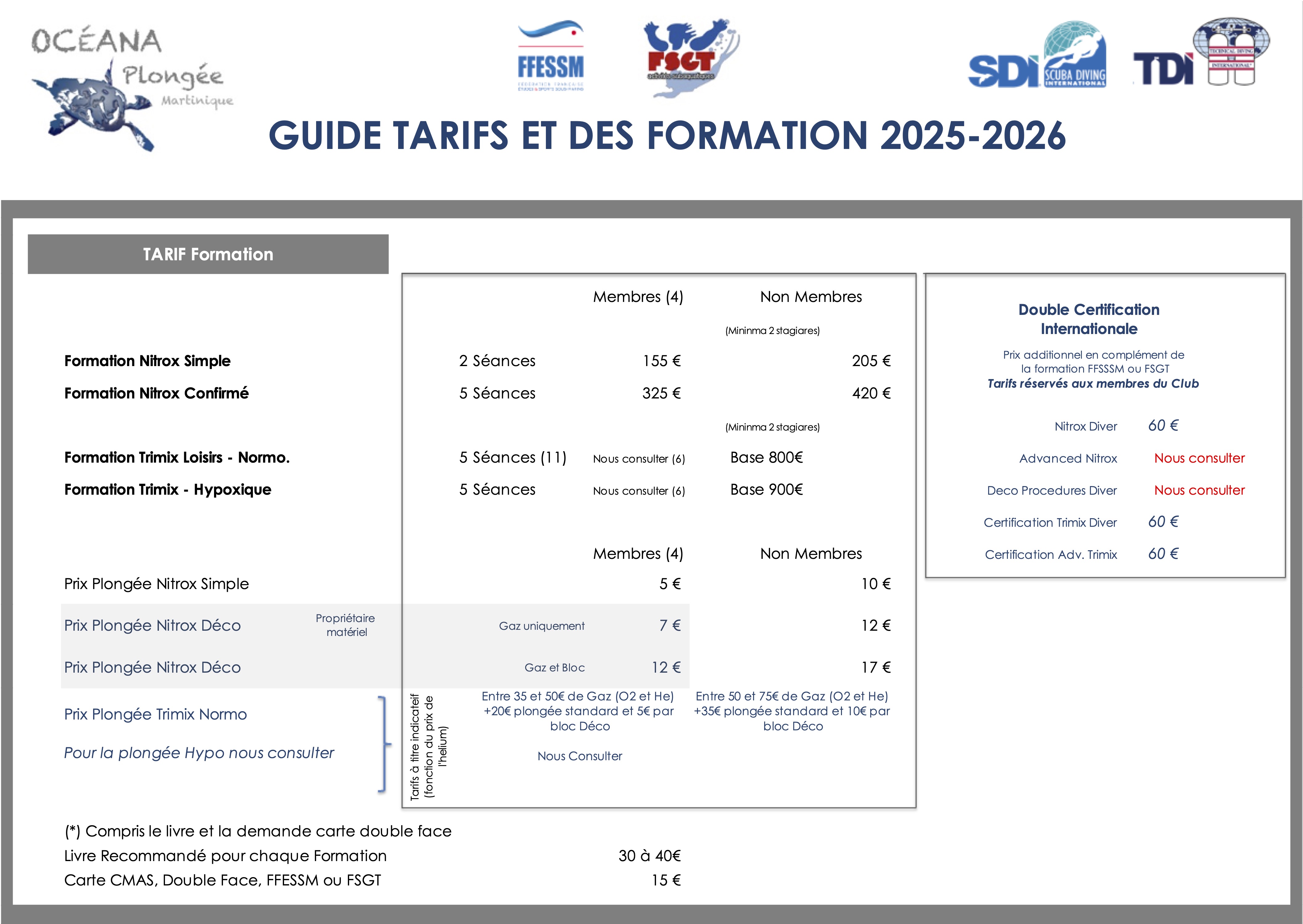 Tarif des Formations Mélange